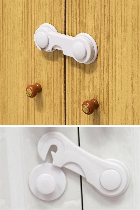 OLLEVRA Bebek Çocuk Güvenliği Çekmece ve Dolap İçin Kendiliğinde Yapışkanlı Vidasız Kapak Kilidi