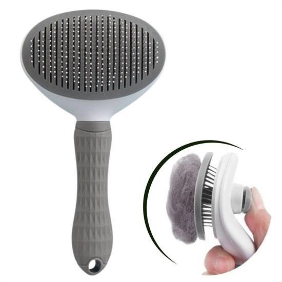 OLLEVRA Kedi Köpek Tüy Toplayıcı Kendini Temizleyebilen Ergonomik Rahat Evcil Hayvan Tarağı Gri